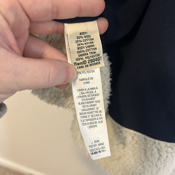 LL Bean Knit Cardigan Shearling Sherpa Lined Navy Blue Hooded Long - Large - Picture 8 of 16